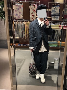 「ha | za | ma（ハザマ）のアイテム」を使った、だぁ!だぁ!だぁ!さん（メンズ・170cm）の春コーディネート