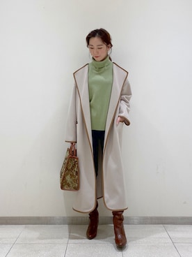 「一押しのアウタースタイル」｜「アイテム（ノーカラーコート）」を使った、ナツコさん（レディース・162cm）の冬コーディネート