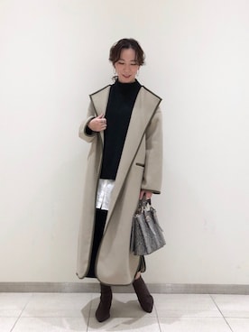 「アイテム（ノーカラーコート、グレー系）」を使った、ナツコさん（レディース・162cm）の冬コーディネート