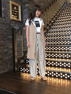 「ジレ」｜「アイテム（ブルゾン）」を使った、ryokoさん（レディース・160cm）の春コーディネート