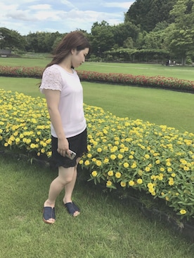 「パープル×黒」｜「アイテム（その他トップス）」を使った、ことねさん（レディース・153cm）の夏コーディネート