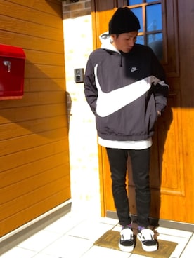 「UNIQLO（ユニクロ）のWOMEN ウルトラストレッチジーンズ（デニムパンツ）」を使った、ishoneさん（メンズ・169cm）の冬コーディネート