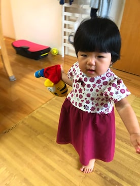 「BeBe（ベベ）のアイテム（ワンピース、パープル系）」を使った、ゆうなpanさん（キッズ・90cm）の秋コーディネート