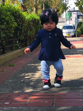 「POLO RALPH LAUREN（ポロ ラルフ ローレン）のアイテム（トップス、ブルー系）」を使った、ゆうなpanさん（キッズ・90cm）の秋コーディネート