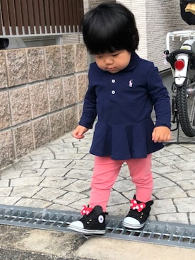 「POLO RALPH LAUREN（ポロ ラルフ ローレン）のアイテム（ポロシャツ、ブルー系）」を使った、ゆうなpanさん（キッズ・90cm）の秋コーディネート