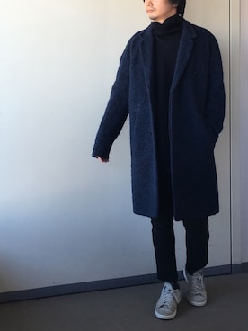 「COS（コス）のアイテム（チェスターコート）」を使った、きつね顔さん（メンズ・173cm）の冬コーディネート