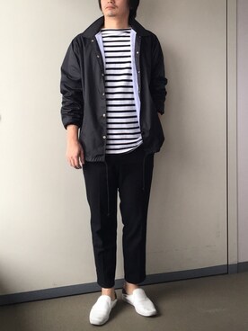 「バスクシャツ」｜「アイテム（その他アウター）」を使った、きつね顔さん（メンズ・173cm）の春コーディネート