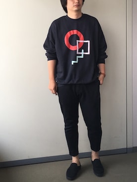 「DISCOVERED（ディスカバード）のアイテム（スウェット）」を使った、きつね顔さん（メンズ・173cm）の夏コーディネート