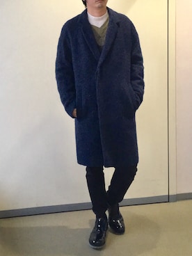 「COS（コス）のアイテム（チェスターコート）」を使った、きつね顔さん（メンズ・173cm）の冬コーディネート