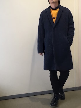 「COS（コス）のアイテム（チェスターコート）」を使った、きつね顔さん（メンズ・173cm）の冬コーディネート