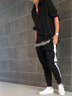 「ジャージーパンツ」｜「アイテム（腕時計）」を使った、きつね顔さん（メンズ・173cm）の秋コーディネート