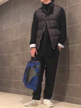 「STUDIOUS（ステュディオス）のアイテム（ダウンベスト）」を使った、きつね顔さん（メンズ・173cm）の秋コーディネート