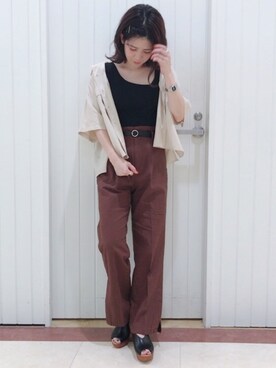 「LOWRYS FARM（ローリーズファーム）のショートＣＰＯシャツ　841006（シャツ/ブラウス）」を使った、LOWRYSFARM ゆめタウン出雲さん（レディース・155cm）の夏コーディネート