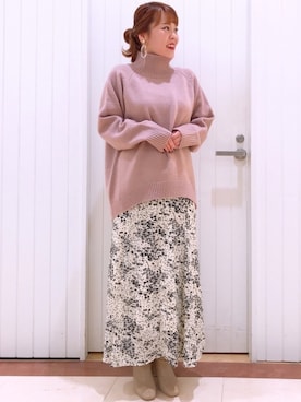 「LOWRYS FARM（ローリーズファーム）のストレッチヒールブーツ　851418（ブーツ）」を使った、LOWRYSFARM ゆめタウン出雲さん（レディース・153cm）の冬コーディネート