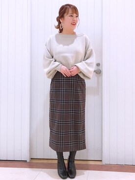 「LOWRYS FARM（ローリーズファーム）のストレッチヒールブーツ　851418（ブーツ）」を使った、LOWRYSFARM ゆめタウン出雲さん（レディース・153cm）の冬コーディネート