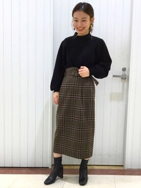 「LOWRYS FARM（ローリーズファーム）のストレッチヒールブーツ　851418（ブーツ）」を使った、LOWRYSFARM ゆめタウン出雲さん（レディース・154cm）の冬コーディネート