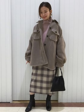 「LOWRYS FARM（ローリーズファーム）のストレッチヒールブーツ　851418（ブーツ）」を使った、LOWRYSFARM ゆめタウン出雲さん（レディース・154cm）の冬コーディネート