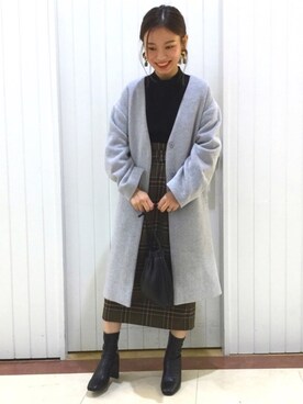 「LOWRYS FARM（ローリーズファーム）のストレッチヒールブーツ　851418（ブーツ）」を使った、LOWRYSFARM ゆめタウン出雲さん（レディース・154cm）の冬コーディネート