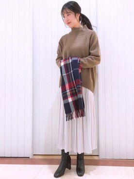 「LOWRYS FARM（ローリーズファーム）のストレッチヒールブーツ　851418（ブーツ）」を使った、LOWRYSFARM ゆめタウン出雲さん（レディース・160cm）の冬コーディネート