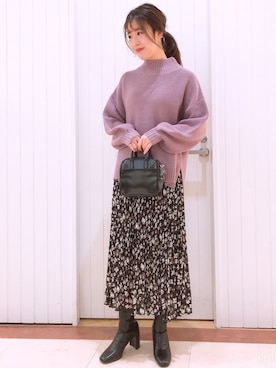 「LOWRYS FARM（ローリーズファーム）のストレッチヒールブーツ　851418（ブーツ）」を使った、LOWRYSFARM ゆめタウン出雲さん（レディース・164cm）の冬コーディネート