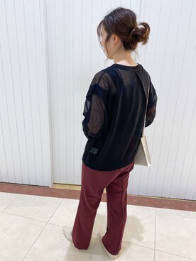 「LOWRYS FARM（ローリーズファーム）のカラーフレアパンツ  892044（その他パンツ）」を使った、LOWRYSFARM ゆめタウン出雲さん（レディース・165cm）の秋コーディネート