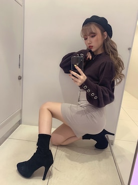 「LIPSERVICE（リップサービス）のアイテム（ハンチング/ベレー帽）」を使った、MIZUKIさん（レディース・155cm）の秋コーディネート