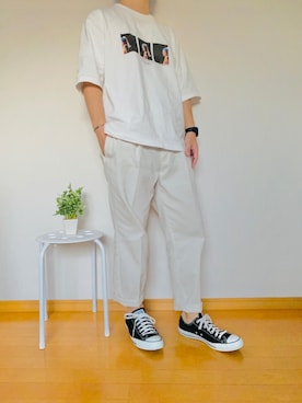 「green label relaxing（グリーンレーベルリラクシング）のSC☆ホップサック WIDE 2P テーパード 9分丈 パンツ / アンクルパンツ（その他パンツ、ホワイト系）」を使った、社会人Sさん（メンズ・173cm）の夏コーディネート