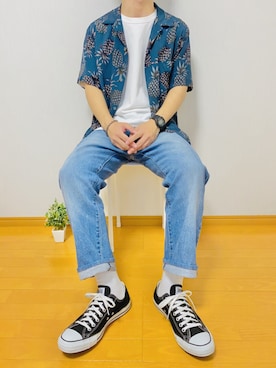 「BEAUTY&YOUTH UNITED ARROWS（ビューティーアンドユースユナイテッドアローズ）のBY ダーク パイナップル リラックスレギュラー シャツ（シャツ/ブラウス、グリーン系）」を使った、社会人Sさん（メンズ・173cm）の秋コーディネート