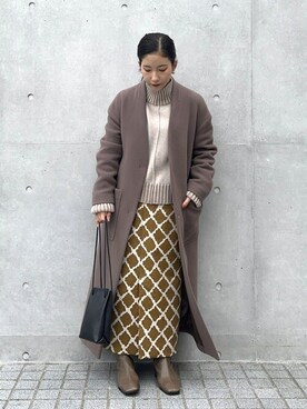 「PUBLIC TOKYO（パブリックトウキョウ）のアイテム（ノーカラーコート）」を使った、ruiさん（レディース・150cm）の秋コーディネート