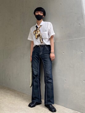 「USEDのアイテム（デニムパンツ、ブルー系）」を使った、aoiさん（メンズ・173cm）の春コーディネート