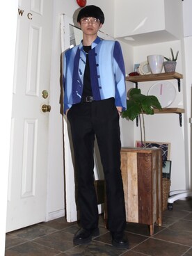 「USEDのアイテム（スラックス、ブラック系）」を使った、aoiさん（メンズ・173cm）の夏コーディネート