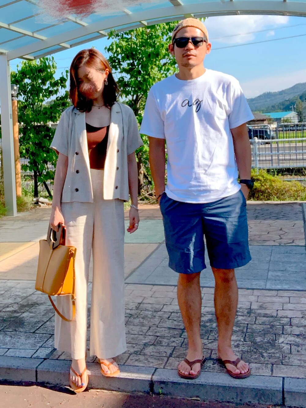 「夏コーデ、大人カジュアル、サーフ、カップルコーデ、ヨコノリ、セットアップ、ZARA、オトナ女子、ベージュコーデ、ブルーコーデ」｜「birthdaybashのアイテム（テーラードジャケット、ベージュ系）」を使った、chiihiirooさん（レディース・162cm）の夏コーディネートの1枚目の写真