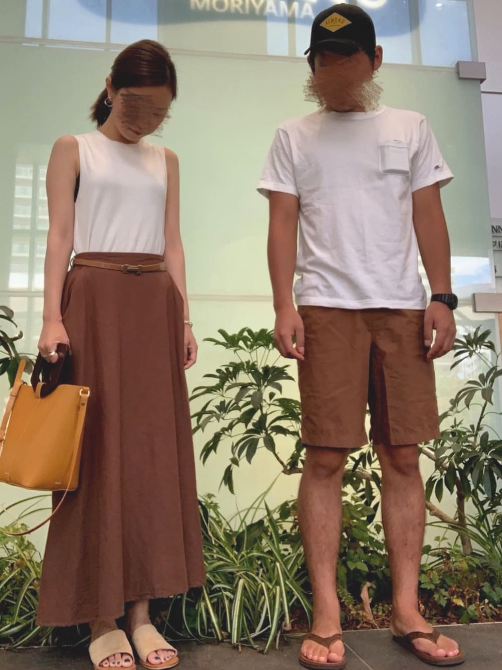 「プチプラ、今日のコーデ、白Tシャツ、大人コーデ、いいね、save、フォローお願いします🤑、カジュアル、ショートパンツ、ブラウンコーデ、カップルコーデ、恋ステwearコーデ」｜「ZARAのアイテム（タンクトップ、ホワイト系）」を使った、chiihiirooさん（レディース・162cm）の夏コーディネートの1枚目の写真