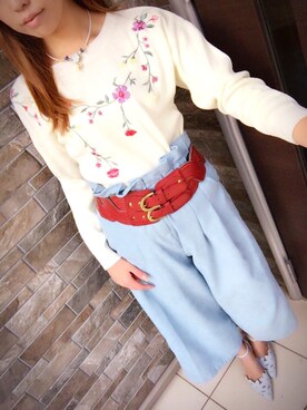 「刺繍」｜「アイテム（チェスターコート）」を使った、Yuriさん（レディース・161cm）の春コーディネート