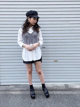 「アイテム（キャスケット）」を使った、Fukaさん（レディース・155cm）の冬コーディネート