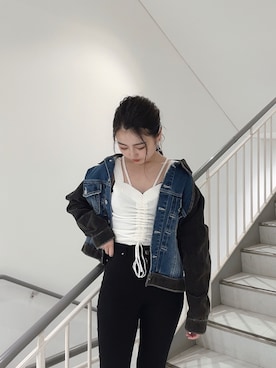 「envym_staff」｜「アイテム（デニムジャケット）」を使った、Fukaさん（レディース・155cm）の春コーディネート