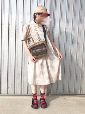 「ehka sopo（エヘカソポ）のアイテム（シャツワンピース）」を使った、AMIさん（レディース・159cm）の夏コーディネート