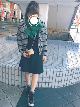 「H&M（エイチ・アンド・エム）のアイテム（ジャケット/アウター、ブラック系）」を使った、YUZUKIさん（レディース・154cm）の冬コーディネート