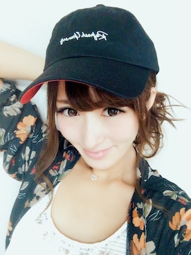 「GU（ジーユー）のアイテム（キャップ、ブラック系）」を使った、michuさん（レディース・164cm）の春コーディネート