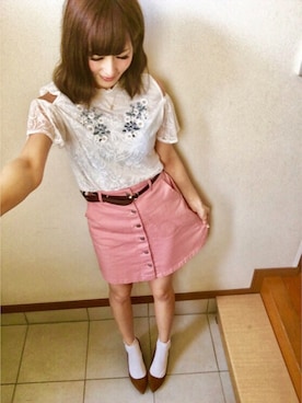 「蔵之助のアイテム（トップス、ホワイト系）」を使った、michuさん（レディース・164cm）の春コーディネート