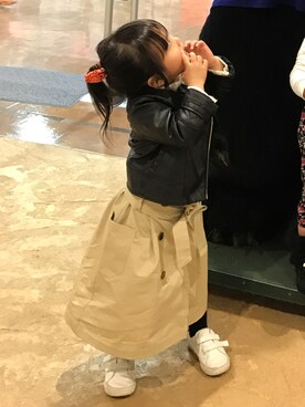 「アイテム（ライダースジャケット）」を使った、youさん（キッズ・100cm）の冬コーディネート