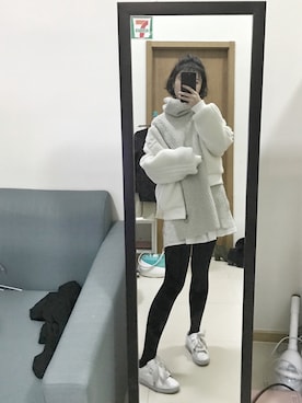 「adidas（アディダス）のアイテム（ノーカラージャケット）」を使った、-MissGiraffe-さん（レディース・165cm）の冬コーディネート