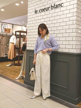 「お呼ばれ」｜「アイテム（バレエシューズ）」を使った、ルクールブラン金沢リント百番街店スタッフさん（レディース・157cm）の春コーディネート