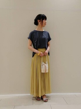 「お呼ばれ」｜「アイテム（Tシャツ/カットソー）」を使った、ルクールブラン金沢リント百番街店スタッフさん（レディース・160cm）の春コーディネート