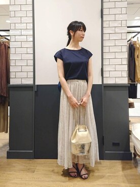 「お呼ばれ」｜「アイテム（Tシャツ/カットソー）」を使った、ルクールブラン金沢リント百番街店スタッフさん（レディース・160cm）の夏コーディネート
