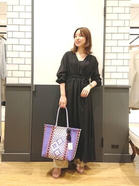「お呼ばれ」｜「アイテム（トートバッグ）」を使った、ルクールブラン金沢リント百番街店スタッフさん（レディース・157cm）の夏コーディネート