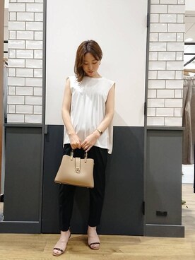 「お呼ばれ」｜「アイテム（Tシャツ/カットソー）」を使った、ルクールブラン金沢リント百番街店スタッフさん（レディース・157cm）の夏コーディネート