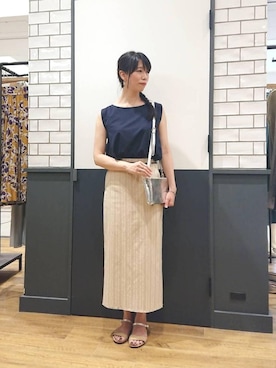 「お呼ばれ」｜「アイテム（Tシャツ/カットソー）」を使った、ルクールブラン金沢リント百番街店スタッフさん（レディース・160cm）の夏コーディネート