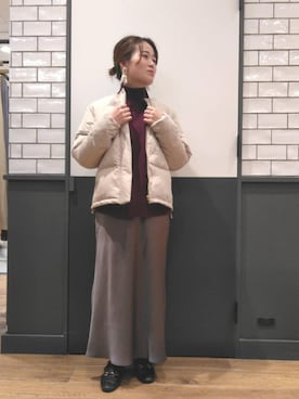 「お呼ばれ」｜「アイテム（ダウンジャケット/コート）」を使った、ルクールブラン金沢リント百番街店スタッフさん（レディース・160cm）の冬コーディネート