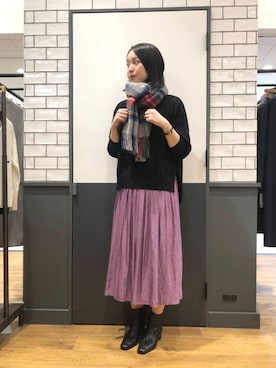「お呼ばれ」｜「アイテム（ブーツ）」を使った、ルクールブラン金沢リント百番街店スタッフさん（レディース・170cm）の冬コーディネート